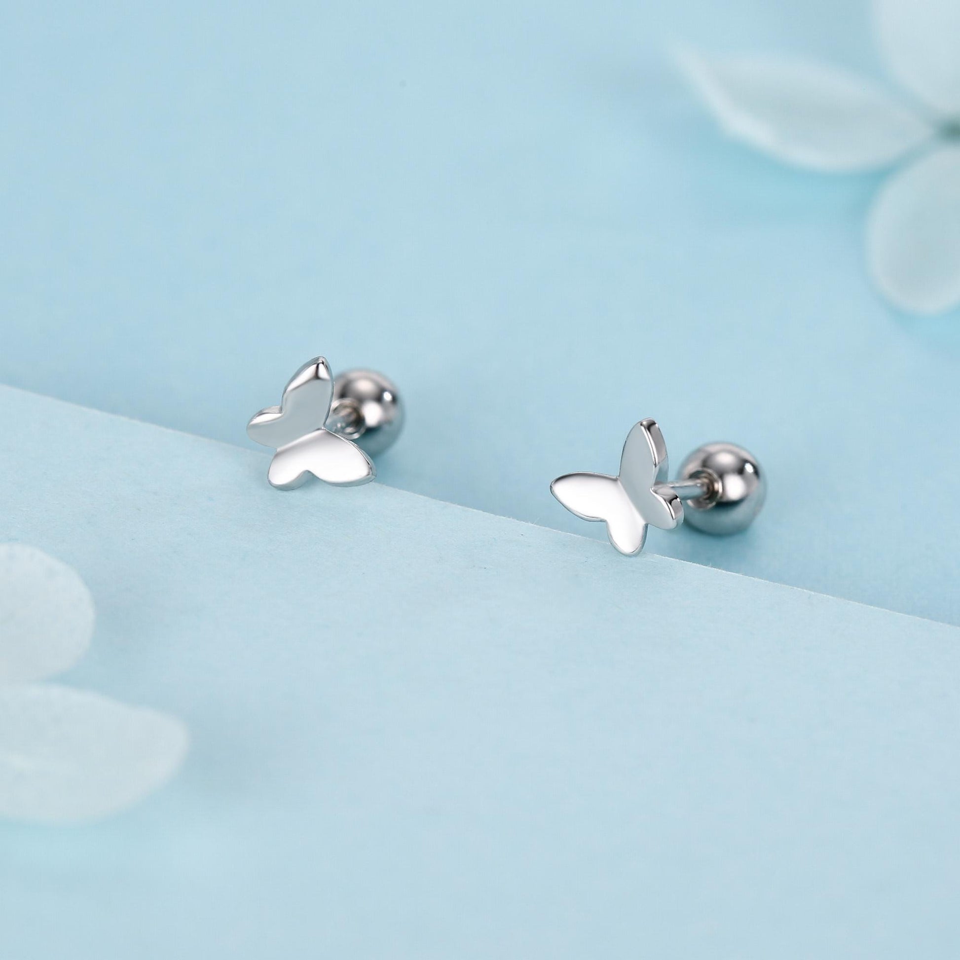 Sterling Silver Butterfly 18G Screw Back Stud Earrings