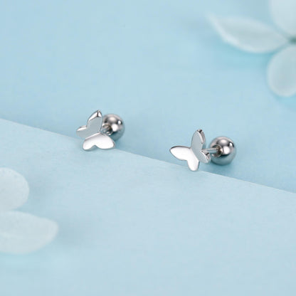 Sterling Silver Butterfly 18G Screw Back Stud Earrings