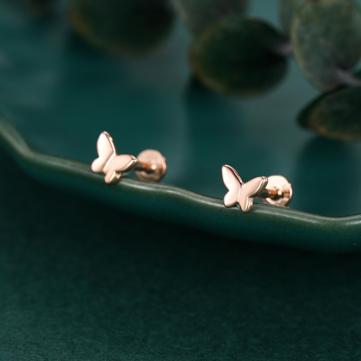 Sterling Silver Butterfly 16G Flat Back Labret Earrings