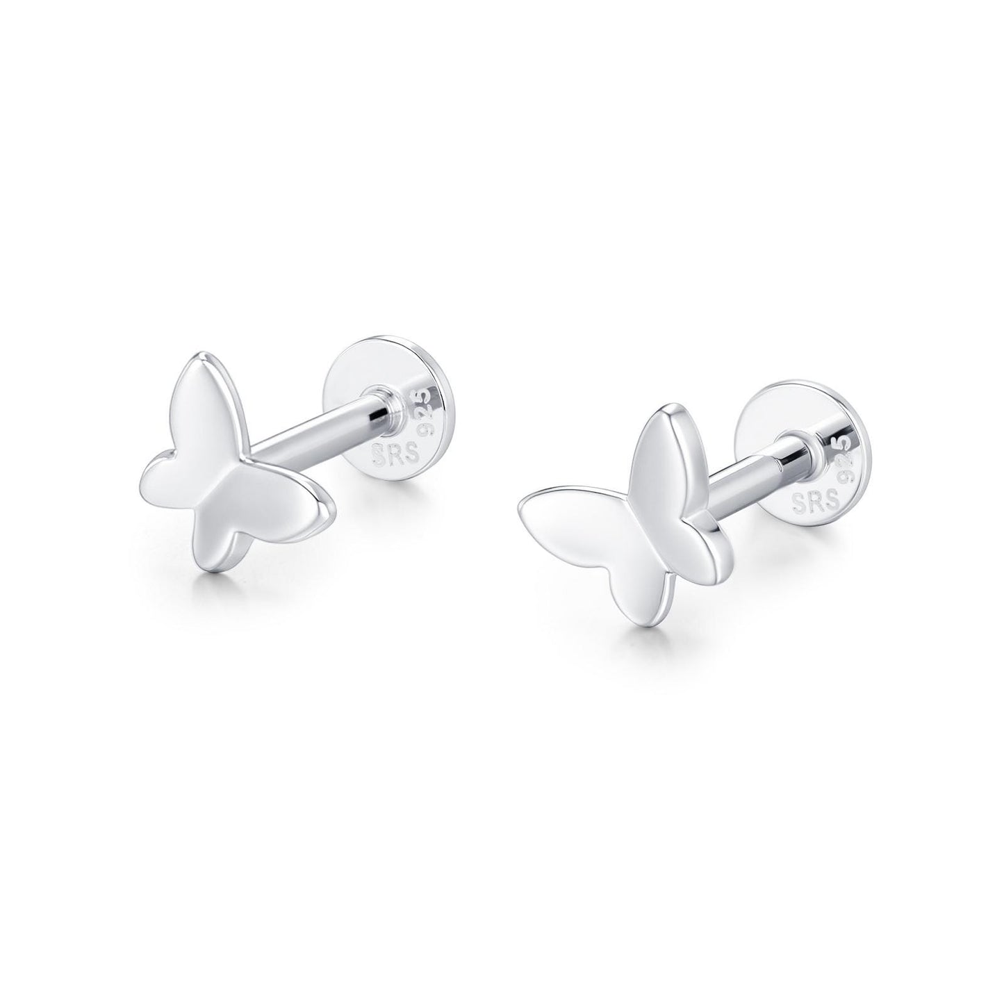 Sterling Silver Butterfly 16G Flat Back Labret Earrings