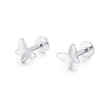 Sterling Silver Butterfly 16G Flat Back Labret Earrings
