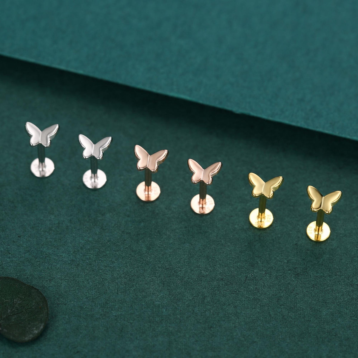 Sterling Silver Butterfly 16G Flat Back Labret Earrings