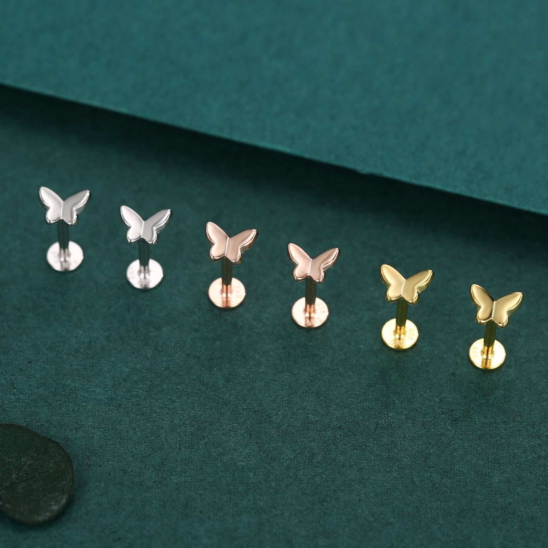 Sterling Silver Butterfly 16G Flat Back Labret Earrings
