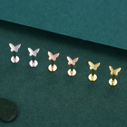 Sterling Silver Butterfly 16G Flat Back Labret Earrings