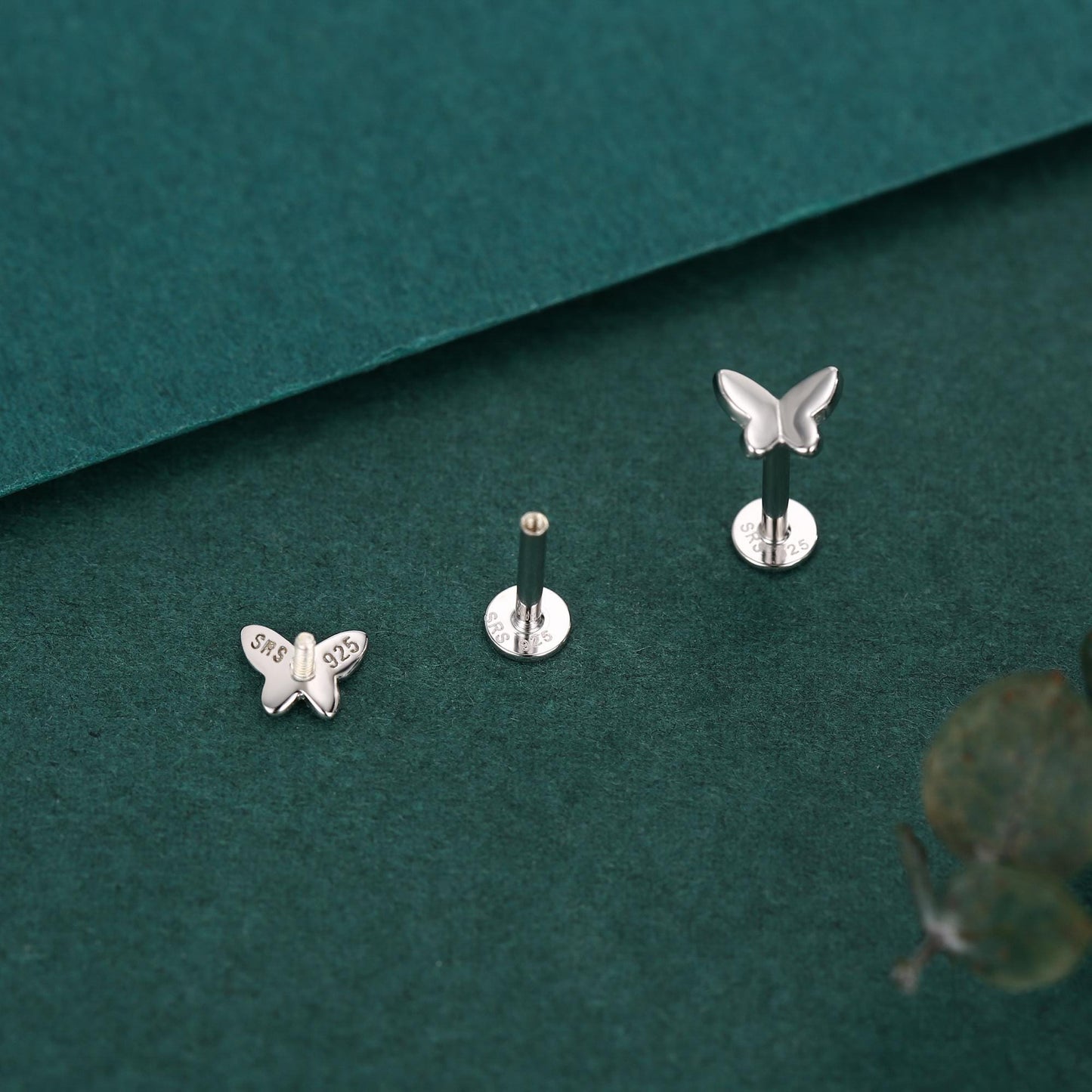 Sterling Silver Butterfly 16G Flat Back Labret Earrings