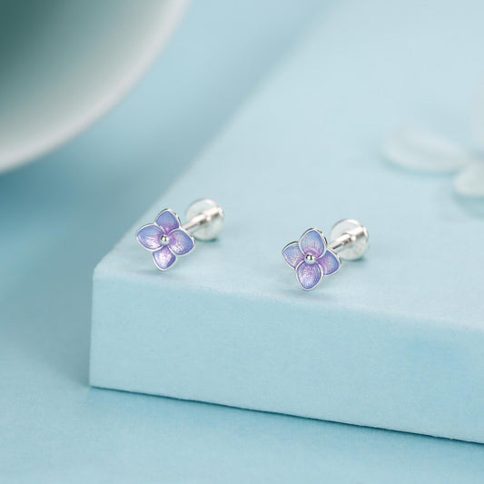 Sterling Silver Purple Hydrangea Flower 16G Flat Back Labret Earrings