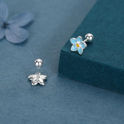 Sterling Silver Forget-Me-Not Flower 18G Screw Back Stud Earrings with Ball Backs