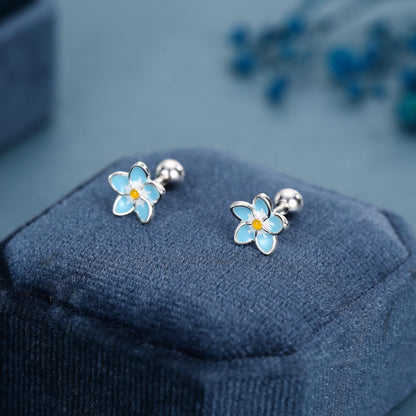 Sterling Silver Forget-Me-Not Flower 18G Screw Back Stud Earrings with Ball Backs