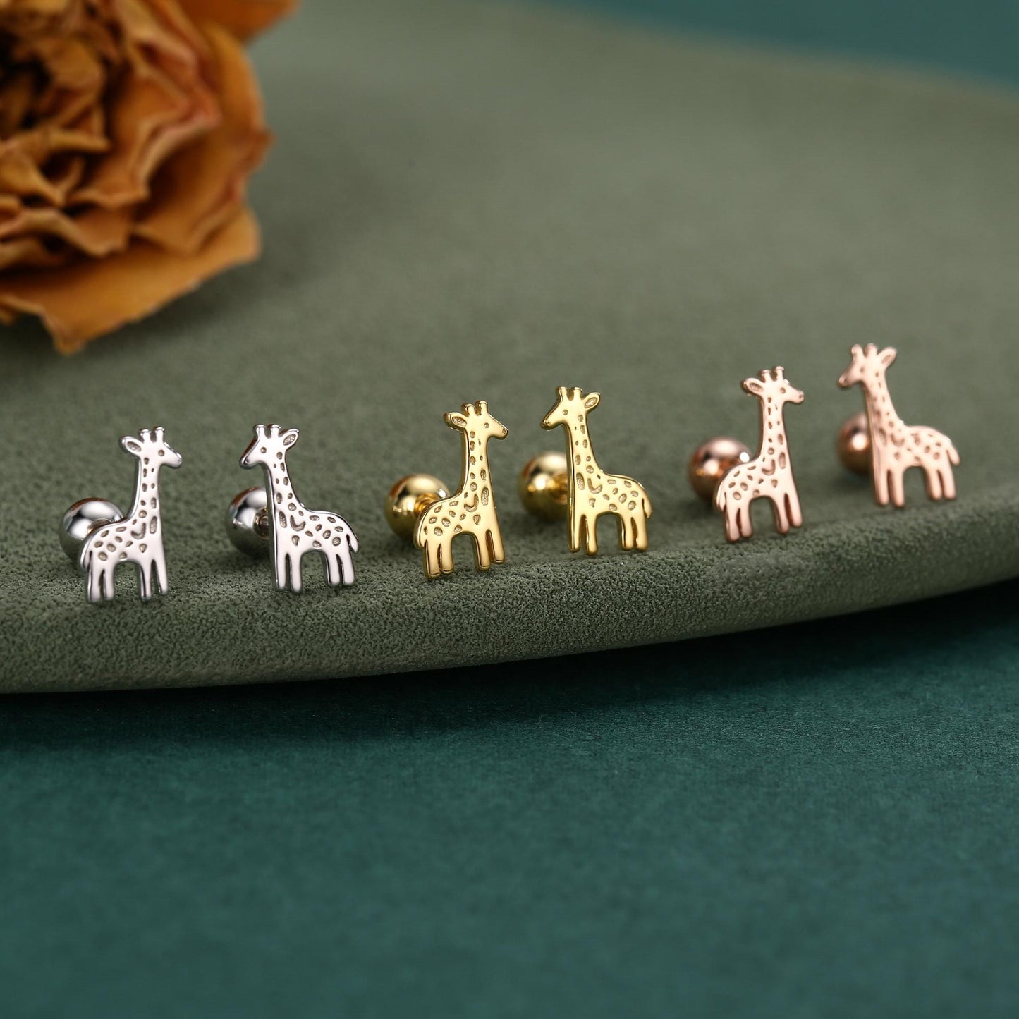 Sterling Silver Giraffe 18G Screw Back Stud Earrings with Ball Backs