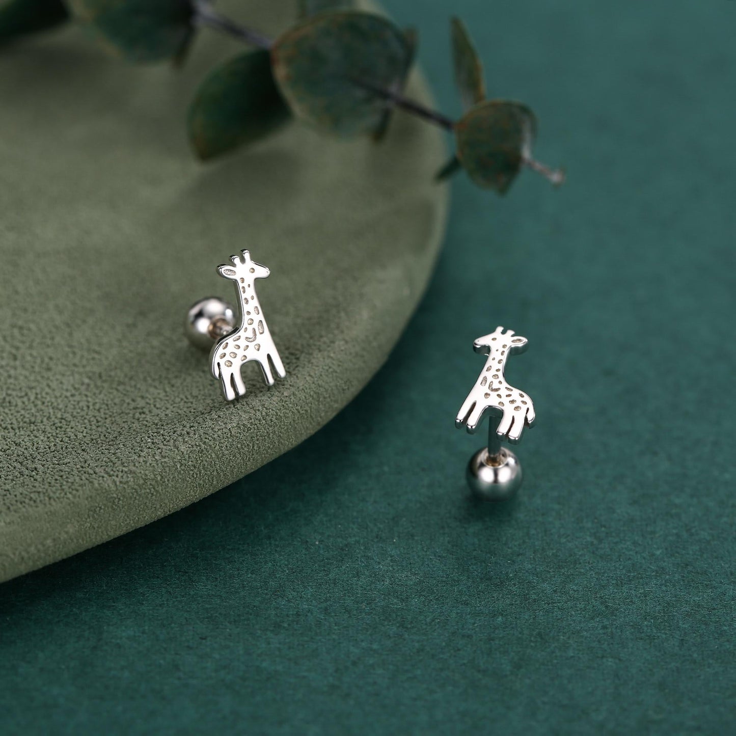 Sterling Silver Giraffe 18G Screw Back Stud Earrings with Ball Backs