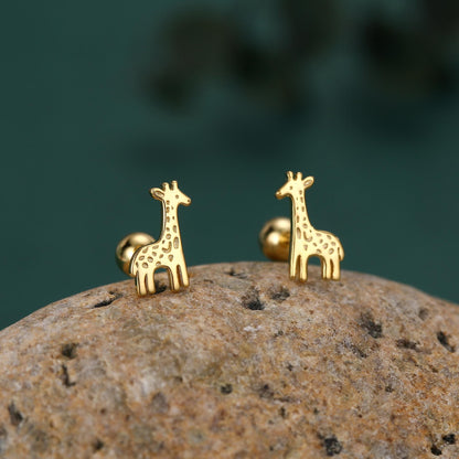 Sterling Silver Giraffe 18G Screw Back Stud Earrings with Ball Backs