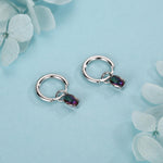 Oval Aurora Black CZ Huggie Hoop in Sterling Silver, Silver or Gold, Mystic Topaz CZ Crystal Hoop Earrings, Detachable and Interchangeable