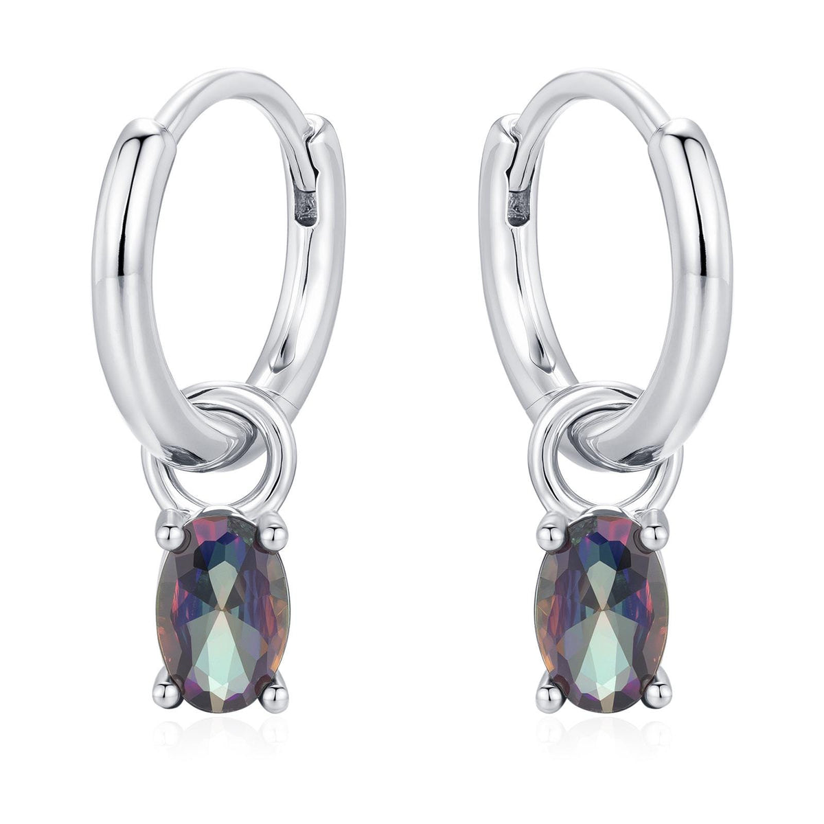Oval Aurora Black CZ Huggie Hoop in Sterling Silver, Silver or Gold, Mystic Topaz CZ Crystal Hoop Earrings, Detachable and Interchangeable