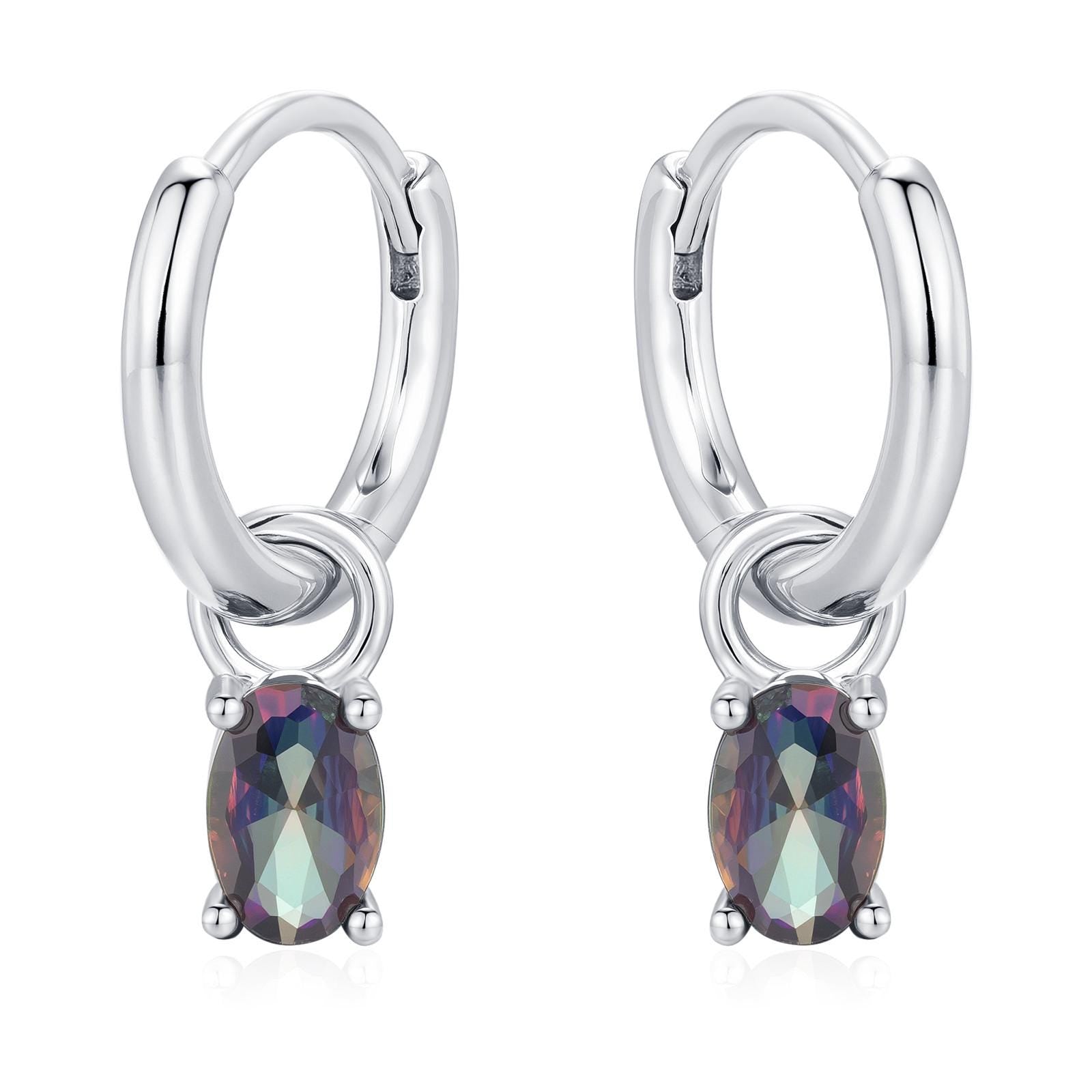 Oval Aurora Black CZ Huggie Hoop in Sterling Silver, Silver or Gold, Mystic Topaz CZ Crystal Hoop Earrings, Detachable and Interchangeable