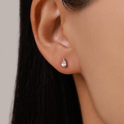 Genuine Swiss Blue Topaz Crystal Droplet Stud Earrings in Sterling Silver, Natural Blue Topaz Pear Shape Stud Earrings, March Birthstone