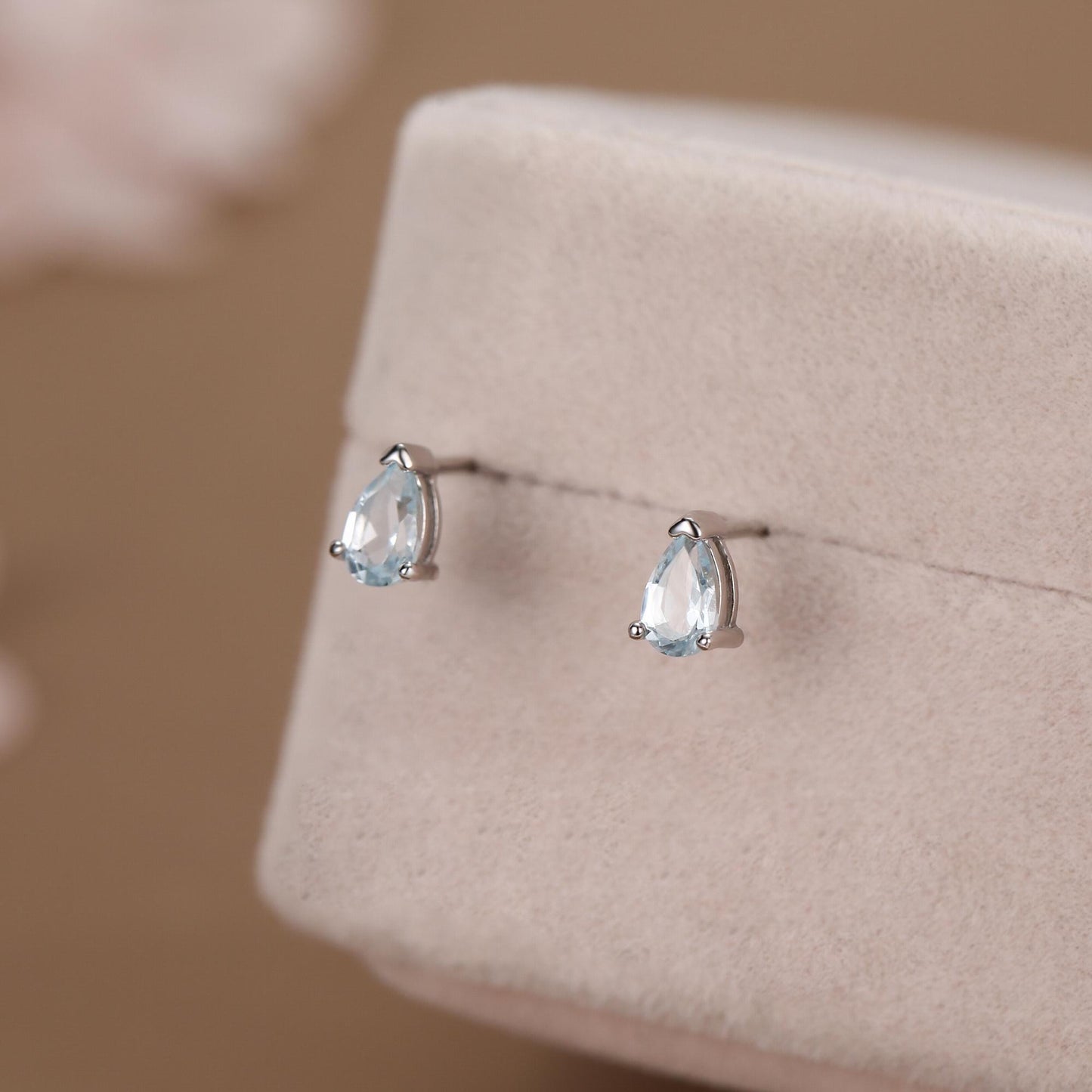 Genuine Swiss Blue Topaz Crystal Droplet Stud Earrings in Sterling Silver, Natural Blue Topaz Pear Shape Stud Earrings, March Birthstone