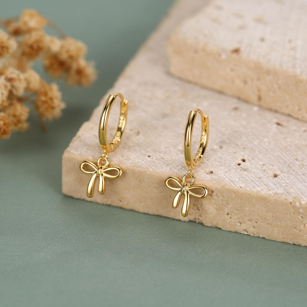 Ribbon Bow Huggie Hoop Earrings in Sterling Silver, Silver or Gold or Rose Gold, Ribbon Bow Earrings, Ribbon Bow Huggies