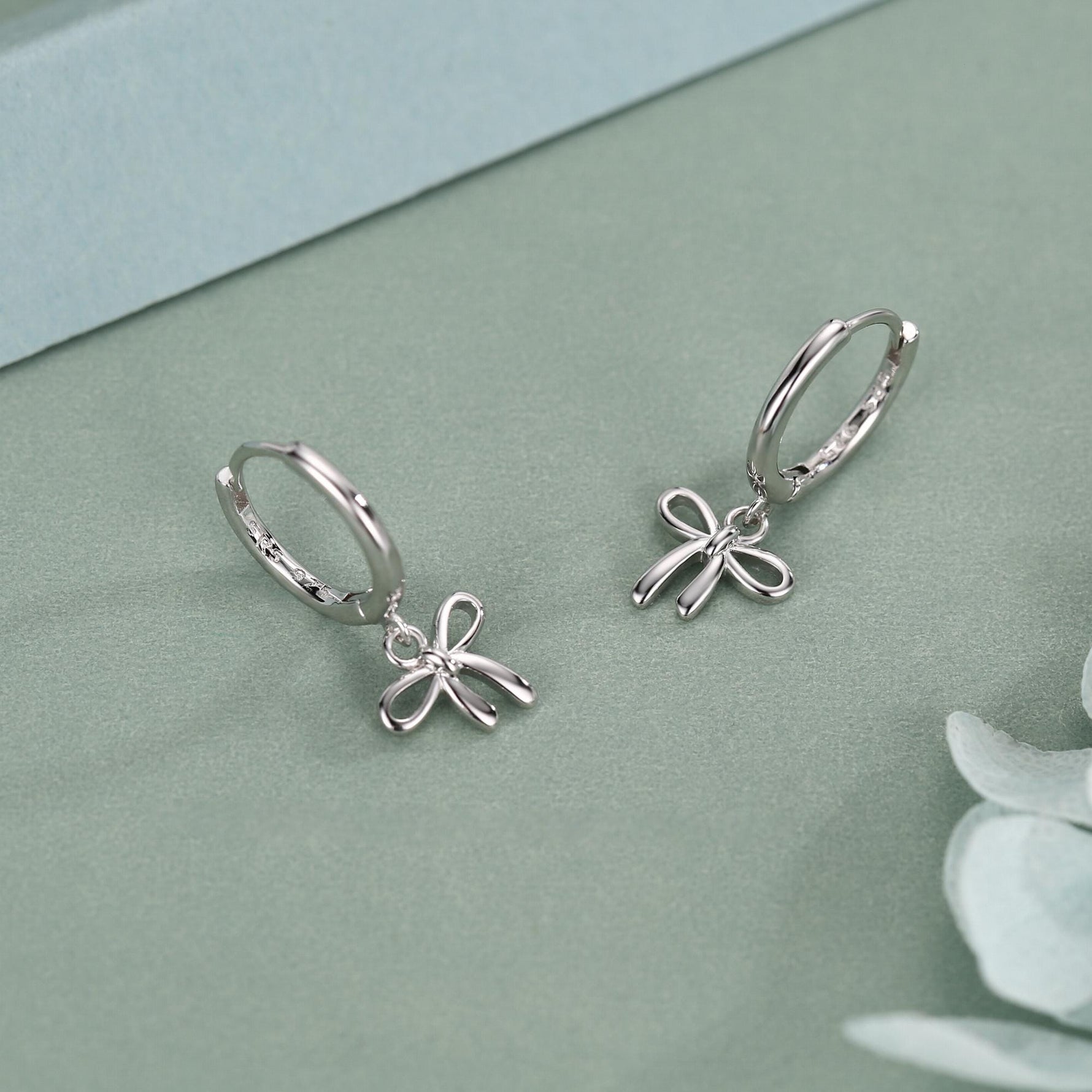 Ribbon Bow Huggie Hoop Earrings in Sterling Silver, Silver or Gold or Rose Gold, Ribbon Bow Earrings, Ribbon Bow Huggies