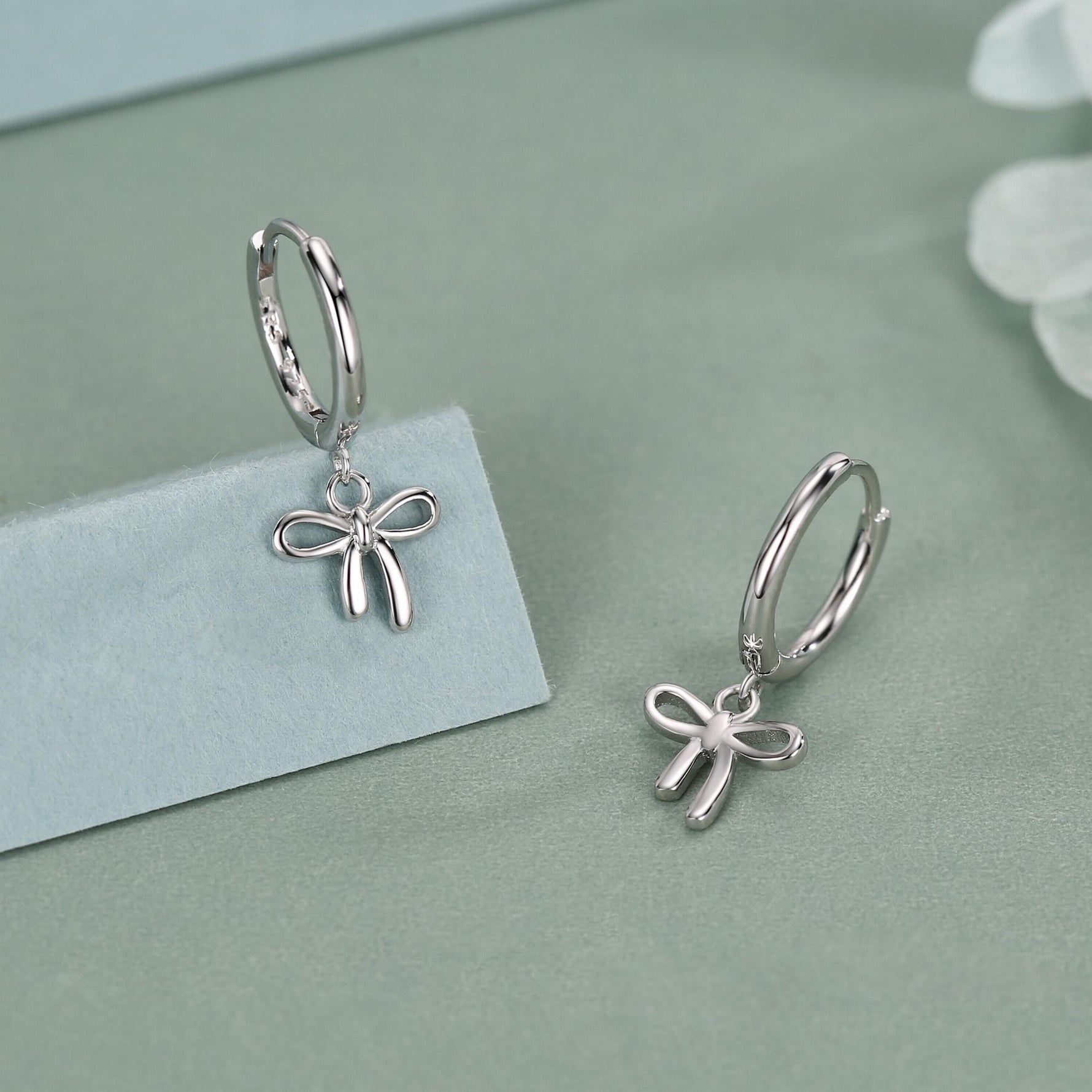 Ribbon Bow Huggie Hoop Earrings in Sterling Silver, Silver or Gold or Rose Gold, Ribbon Bow Earrings, Ribbon Bow Huggies