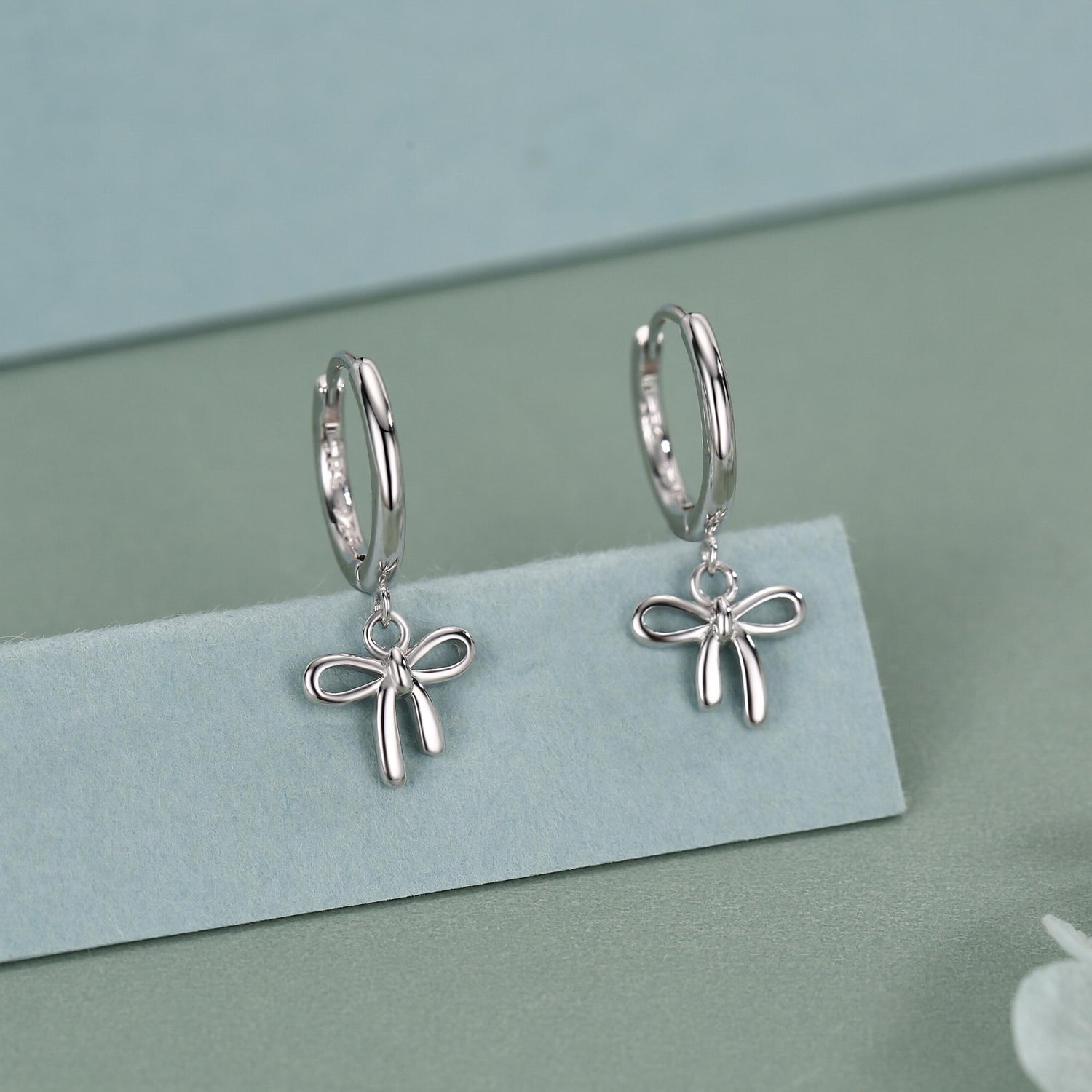 Ribbon Bow Huggie Hoop Earrings in Sterling Silver, Silver or Gold or Rose Gold, Ribbon Bow Earrings, Ribbon Bow Huggies
