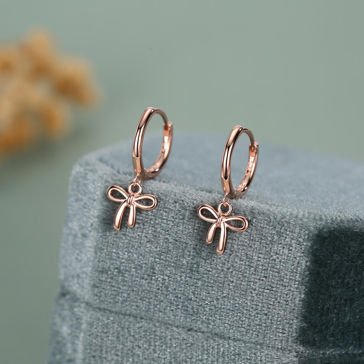 Ribbon Bow Huggie Hoop Earrings in Sterling Silver, Silver or Gold or Rose Gold, Ribbon Bow Earrings, Ribbon Bow Huggies