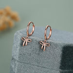 Ribbon Bow Huggie Hoop Earrings in Sterling Silver, Silver or Gold or Rose Gold, Ribbon Bow Earrings, Ribbon Bow Huggies