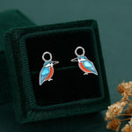 Sterling Silver Enamel Kingfisher Bird Hoop Earring Charms