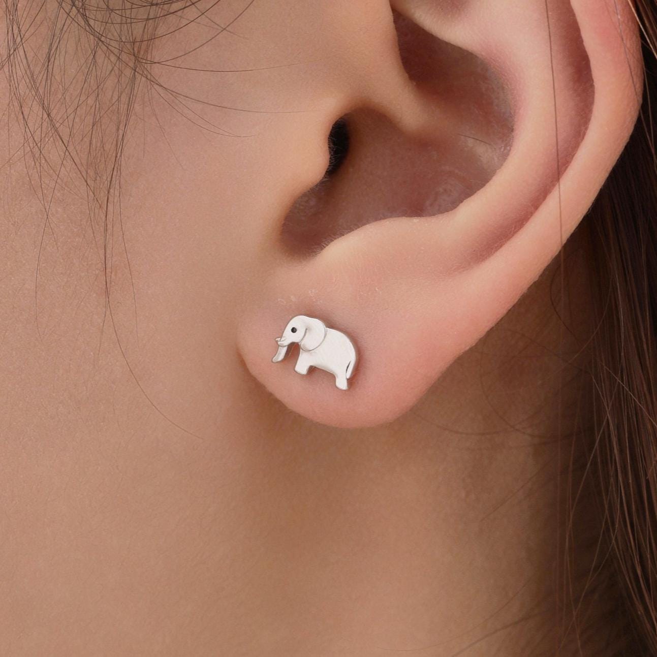 Cute Elephant Stud Earrings in Sterling Silver, Silver, Gold or Rose Gold, Cute Dainty Animal Stud, Elephant Earrings, Elephant Earrings
