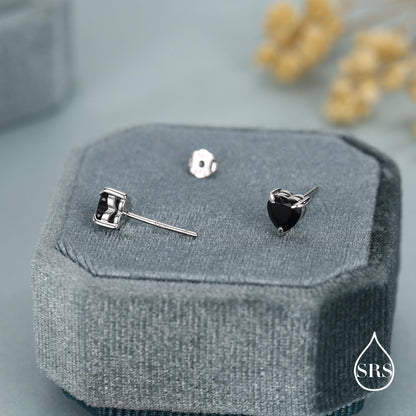 Sterling Silver Black Onyx Heart Stud Earrings