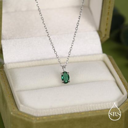 Sterling Silver Extra Tiny 4x6mm Emerald Green CZ Oval Pendant Necklace