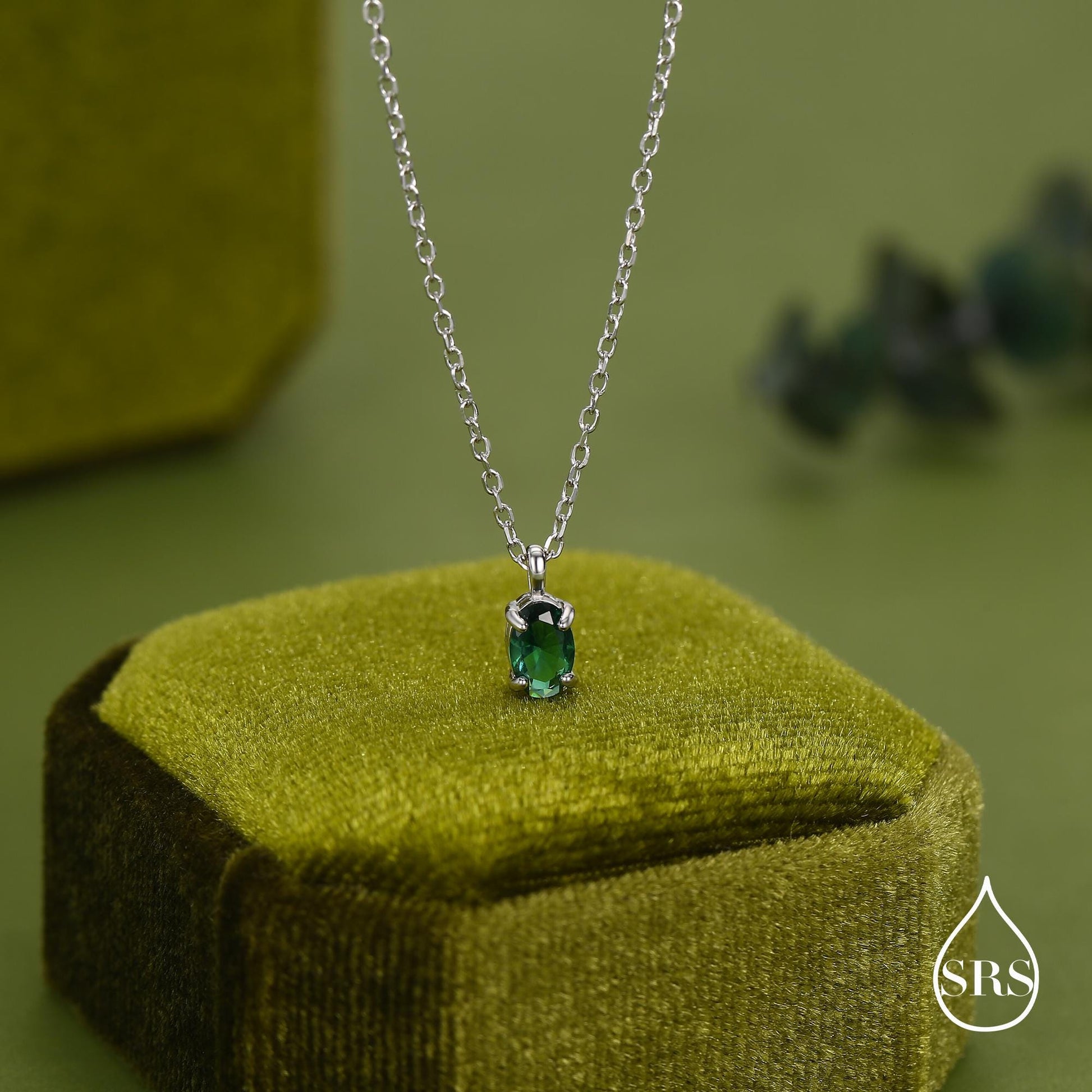 Sterling Silver Extra Tiny 4x6mm Emerald Green CZ Oval Pendant Necklace