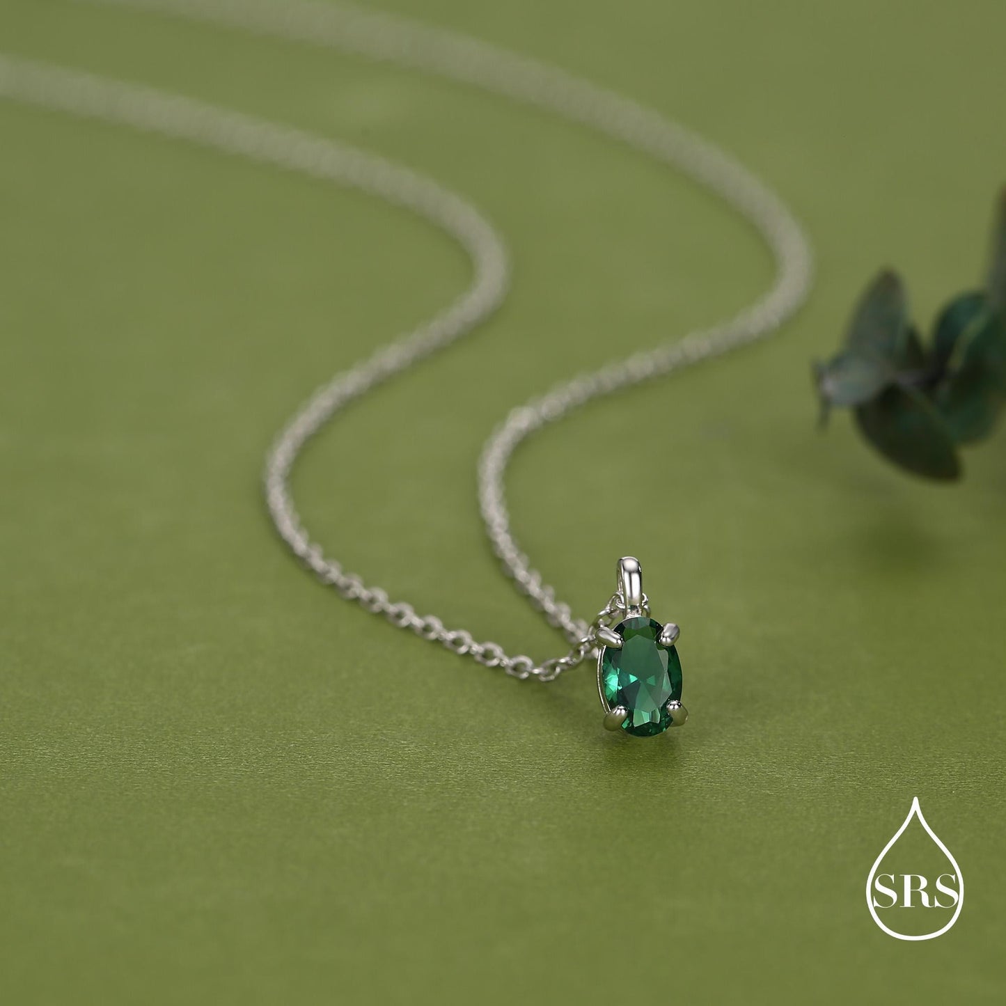 Sterling Silver Extra Tiny 4x6mm Emerald Green CZ Oval Pendant Necklace