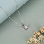 Tiny Pink Opal Pendant Necklace in Sterling Silver, 5mm Lab Opal Necklace, Single Opal Necklace, Fire Opal Necklace