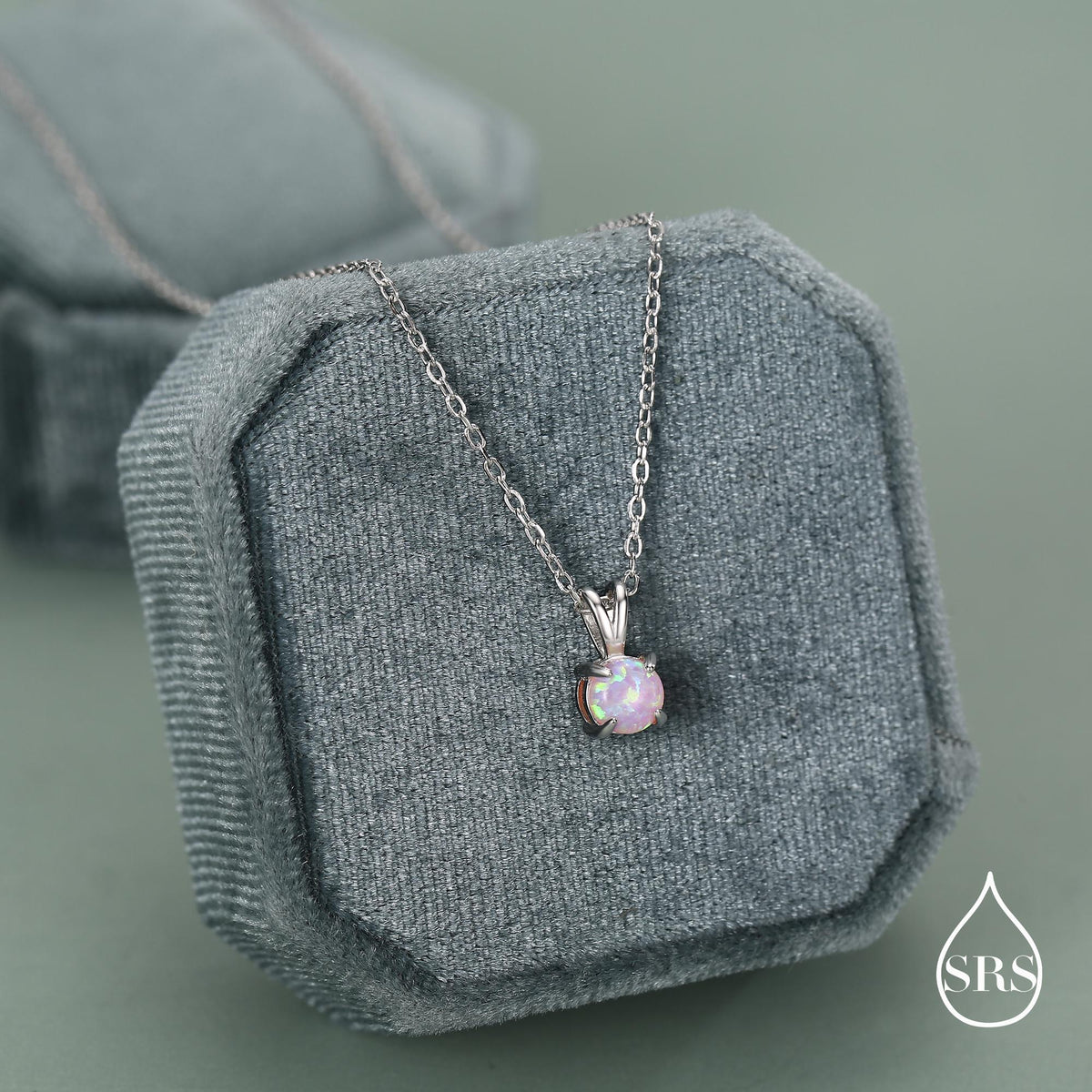 Tiny Pink Opal Pendant Necklace in Sterling Silver, 5mm Lab Opal Necklace, Single Opal Necklace, Fire Opal Necklace