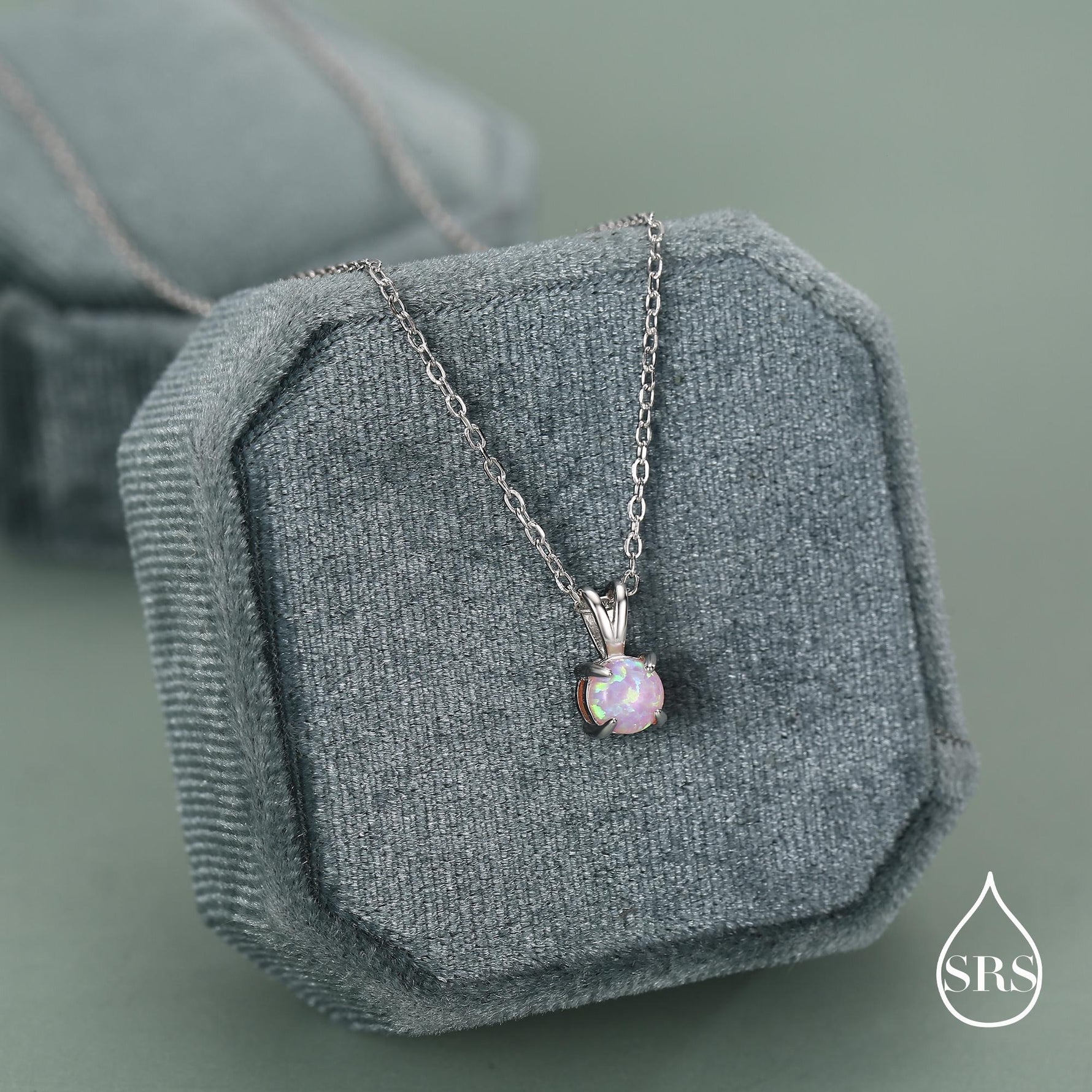 Tiny Pink Opal Pendant Necklace in Sterling Silver, 5mm Lab Opal Necklace, Single Opal Necklace, Fire Opal Necklace