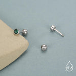 Extra Tiny Emerald Green Baguette CZ Screw Back Earrings in Sterling Silver, Silver or Gold, Stacking Earrings, Barbell Earrings