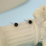 Natural Black Onyx Stud Earrings in Sterling Silver, Semi-Precious Gemstone Earrings, 3mm and 3 prong Genuine Black Onyx Earrings