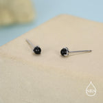 Natural Black Onyx Stud Earrings in Sterling Silver, Semi-Precious Gemstone Earrings, 3mm and 3 prong Genuine Black Onyx Earrings