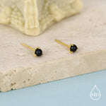 Natural Black Onyx Stud Earrings in Sterling Silver, Semi-Precious Gemstone Earrings, 3mm and 3 prong Genuine Black Onyx Earrings