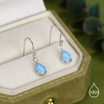 Blue Opal Droplet Drop Hook Earrings in Sterling Silver, Delicate Blue Opal Earrings, Pear Shape Opal Earrings