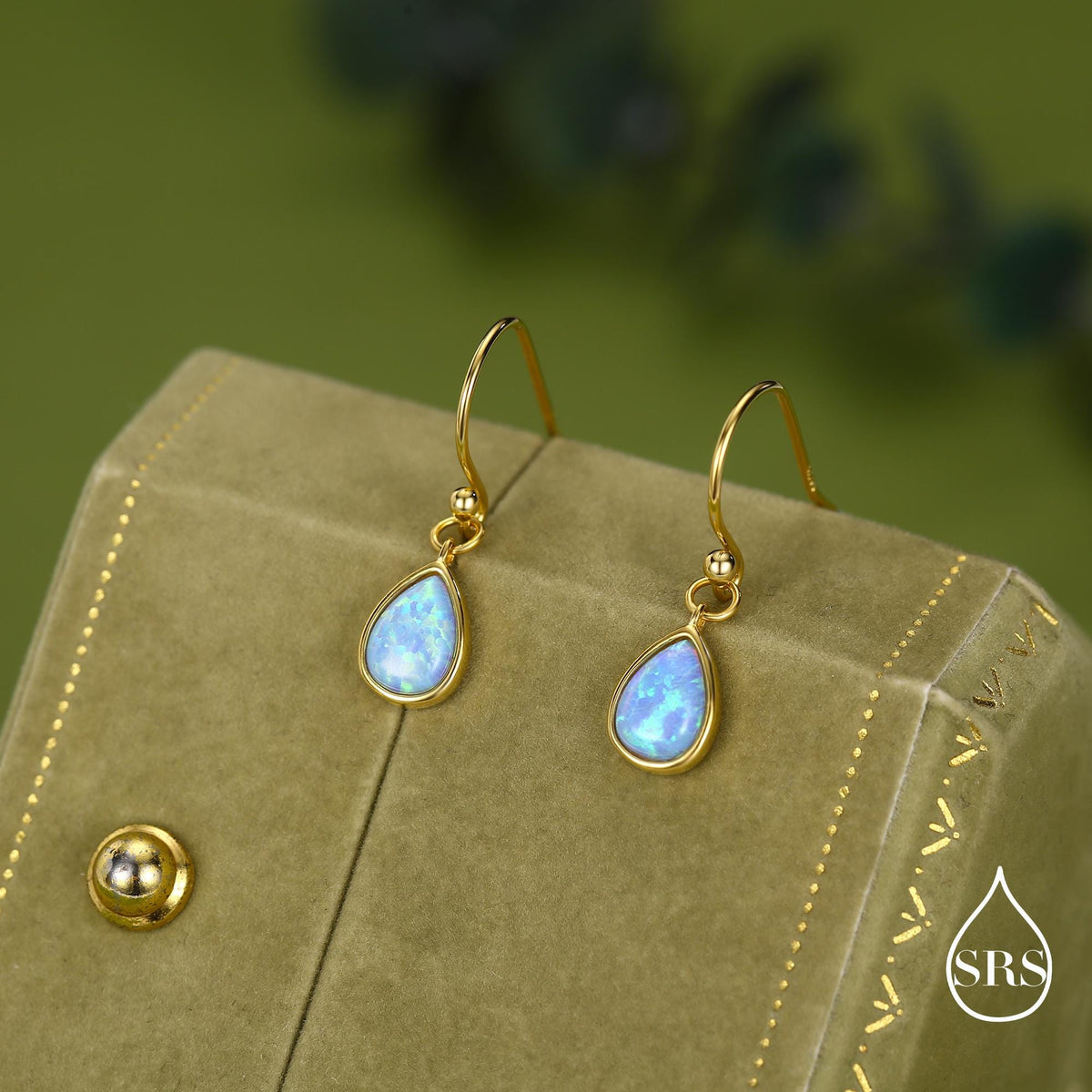Blue Opal Droplet Drop Hook Earrings in Sterling Silver, Delicate Blue Opal Earrings, Pear Shape Opal Earrings