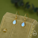 Blue Opal Droplet Drop Hook Earrings in Sterling Silver, Delicate Blue Opal Earrings, Pear Shape Opal Earrings