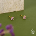 Sterling Silver Tiny Pink CZ Flower Stud Earrings