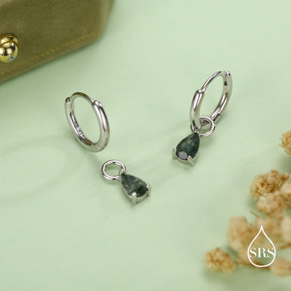 Sterling Silver Moss Agate Teardrop Earring Charms