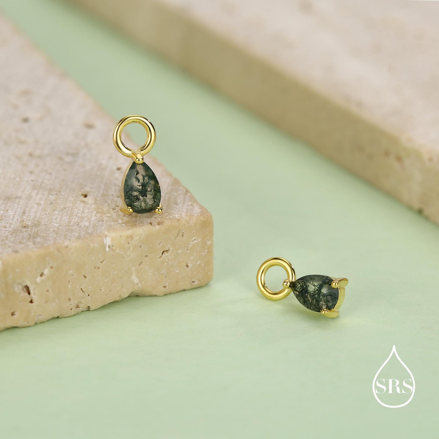 Sterling Silver Moss Agate Teardrop Earring Charms