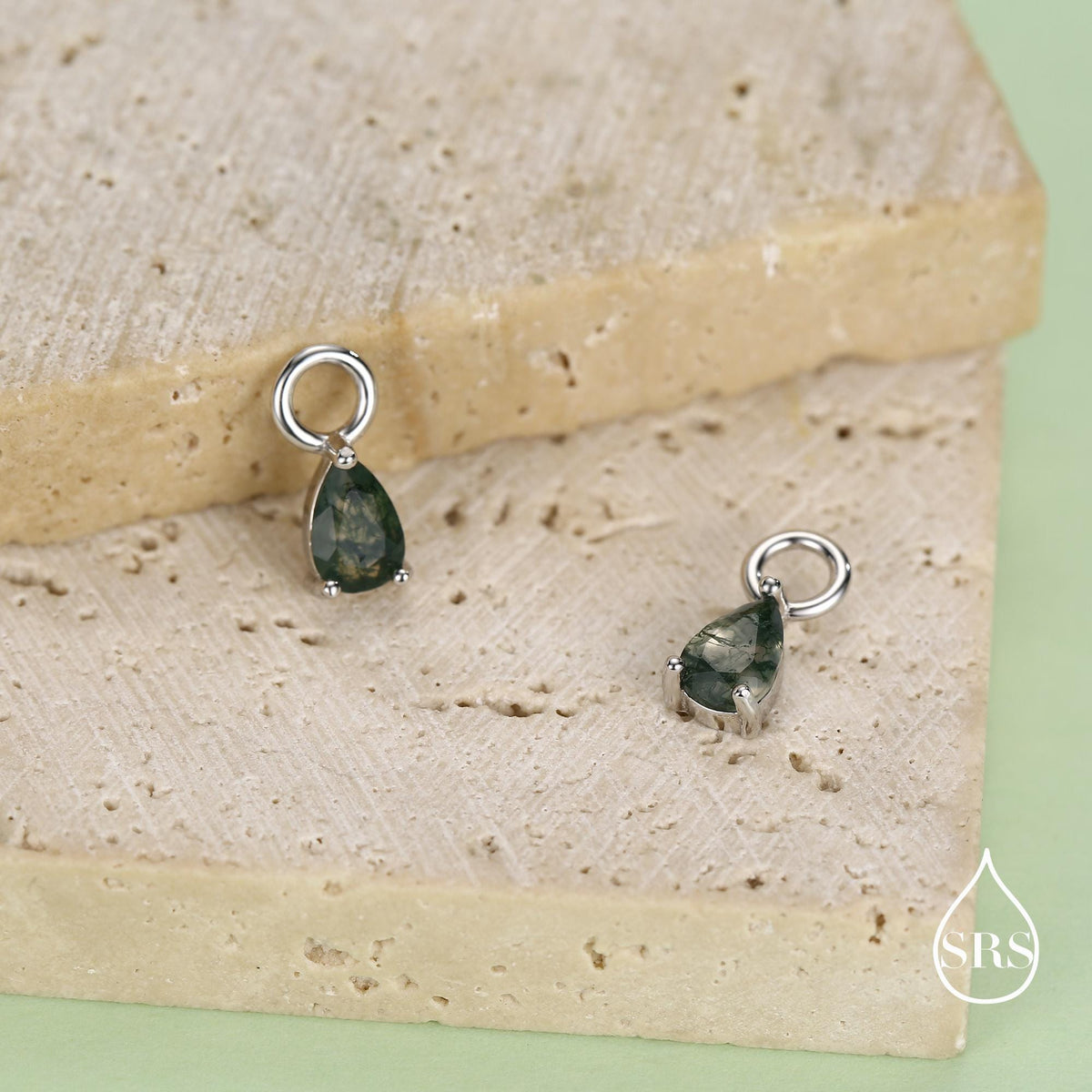 Sterling Silver Moss Agate Teardrop Earring Charms