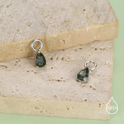 Sterling Silver Moss Agate Teardrop Earring Charms