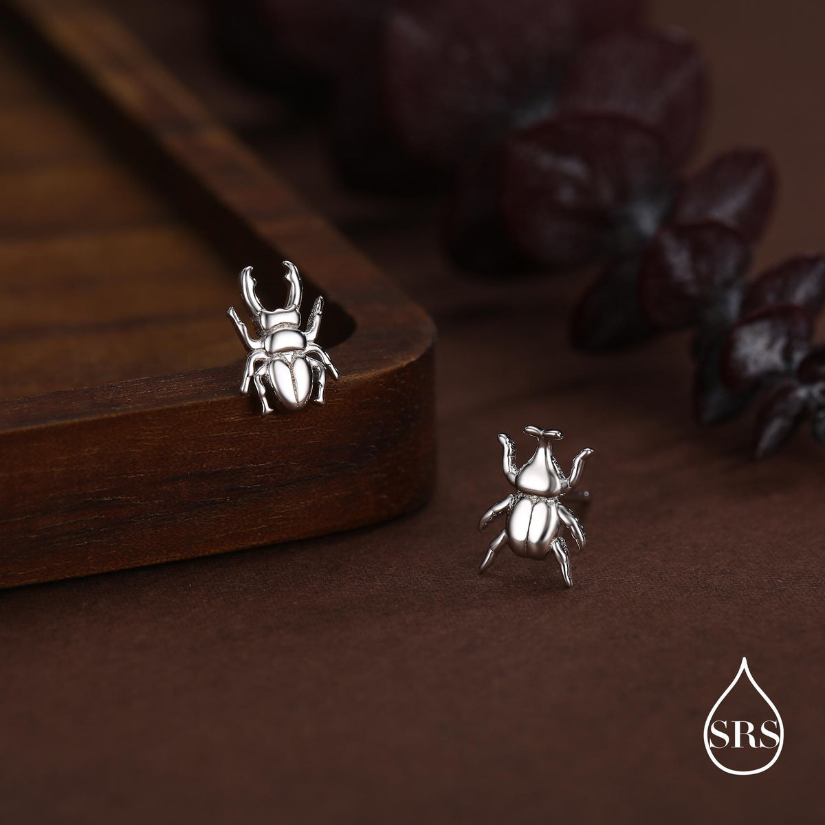Mismatched Stag Beetle Stud Earrings in Sterling Silver, Silver, Gold or Rose Gold, Asymmetric Beetle Earrings, Bugs Earrings,