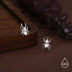 Mismatched Stag Beetle Stud Earrings in Sterling Silver, Silver, Gold or Rose Gold, Asymmetric Beetle Earrings, Bugs Earrings,