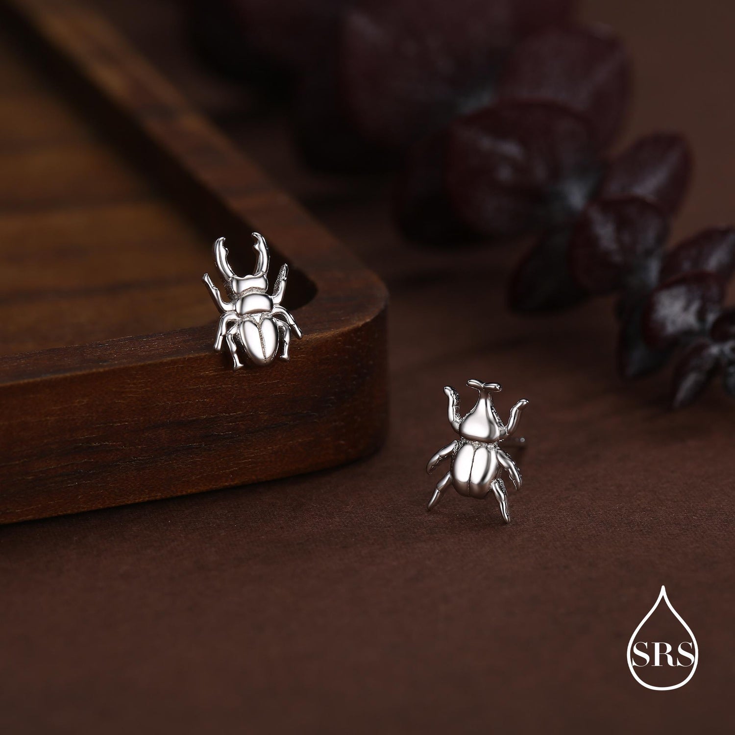 Mismatched Stag Beetle Stud Earrings in Sterling Silver, Silver, Gold or Rose Gold, Asymmetric Beetle Earrings, Bugs Earrings,